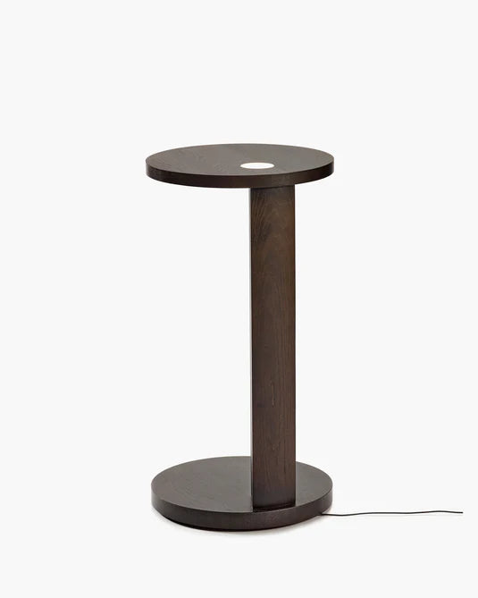 Aura L-shaped side table with LED lighting in brown oak