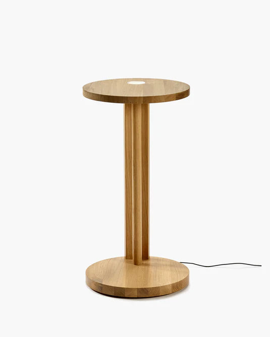 Aura L-shaped side table with LED lighting, light brown oak