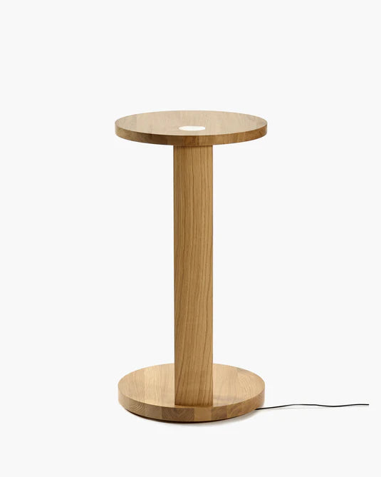 Aura L-shaped side table with LED lighting, light brown oak