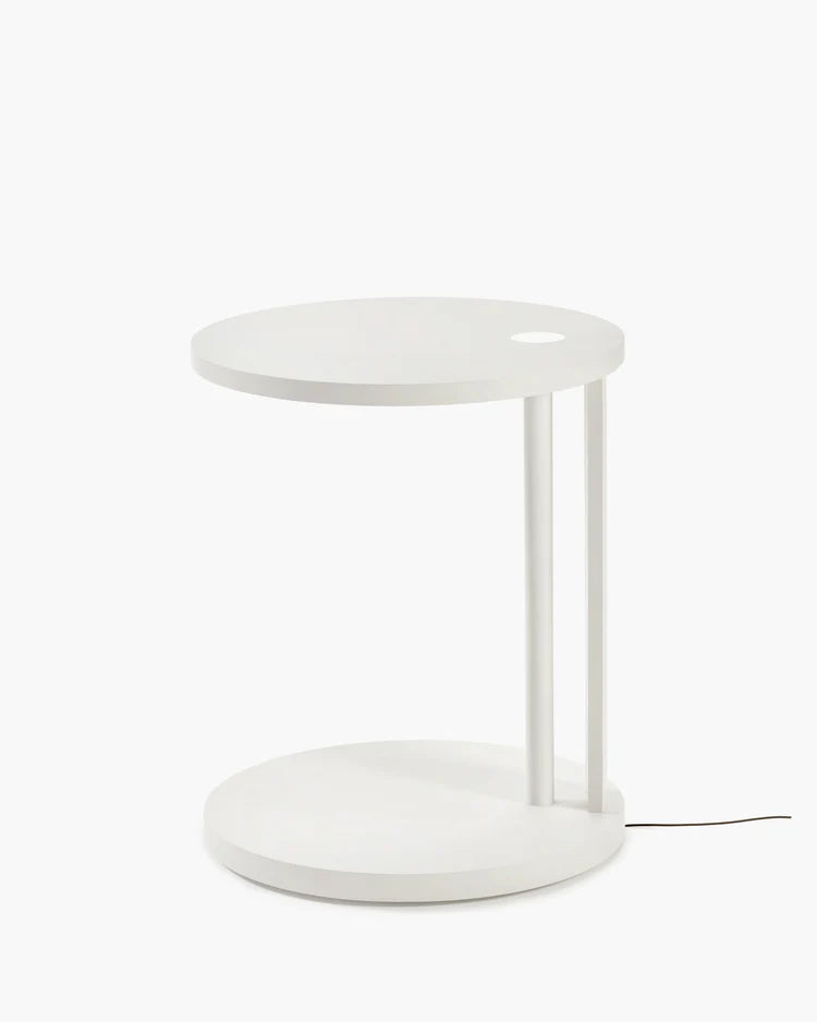 Aura S side table with LED lighting, off-white beech