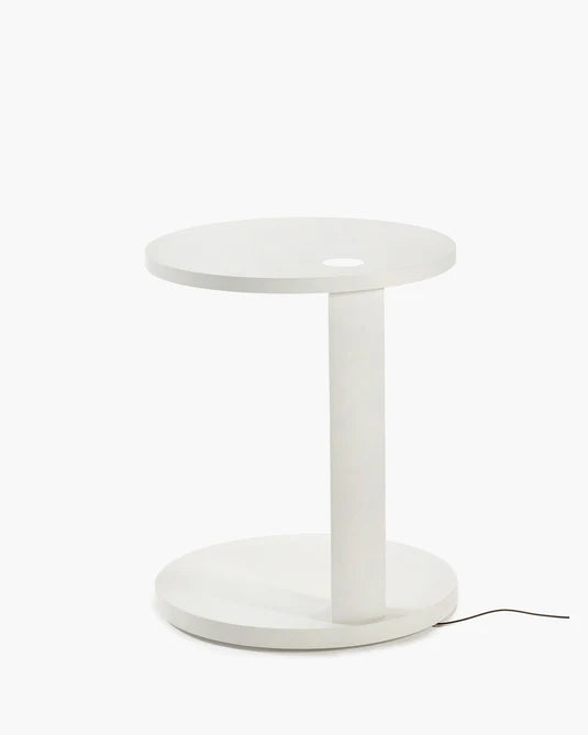 Aura S side table with LED lighting, off-white beech