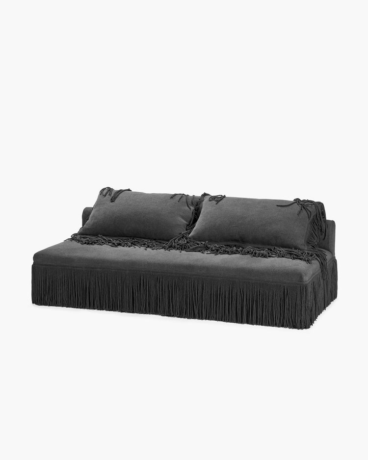 Sofa with 1 black cushion with black fringes Frou