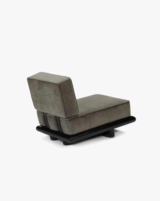 Canapé velours taupe + cadre chêne noir Ono 1