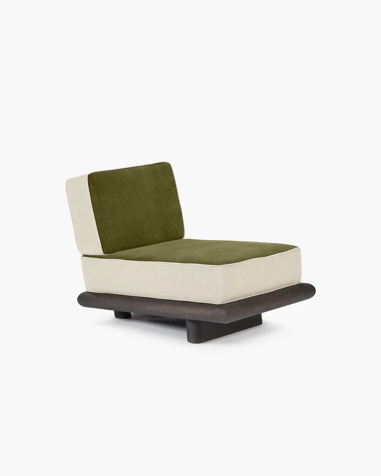 Varen fluwelen bank + calicot linnen + bruin eiken frame Ono 1