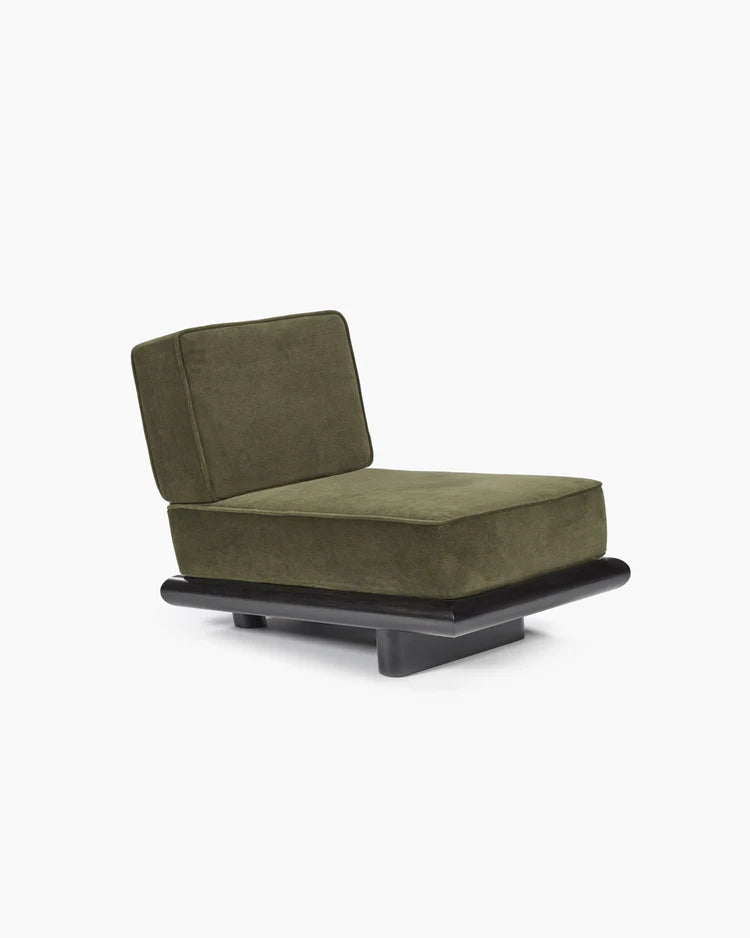 Canapé velours fougère + cadre tulipier teinté foncé Ono 1