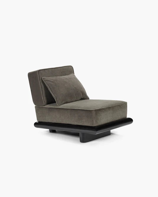 Taupe fluwelen bank + donker gebeitst tulpframe Ono 1