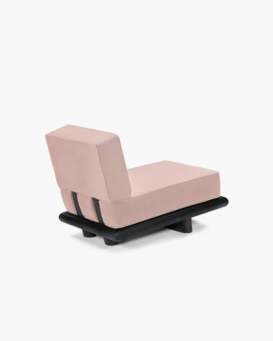 Roze fluwelen bank + donker gebeitst tulpframe Ono 1