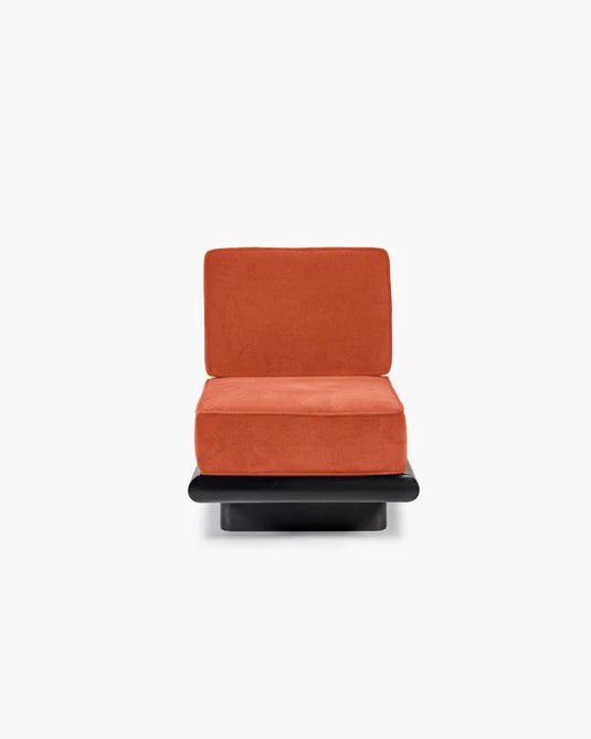 Canapé velours orange + cadre tulipier teinté foncé Ono 1