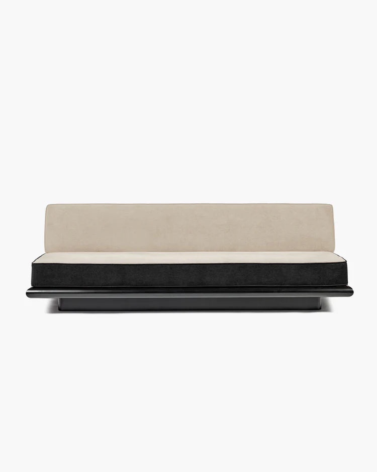 Canapé velours gris + lin noir + cadre chêne noir Ono 3