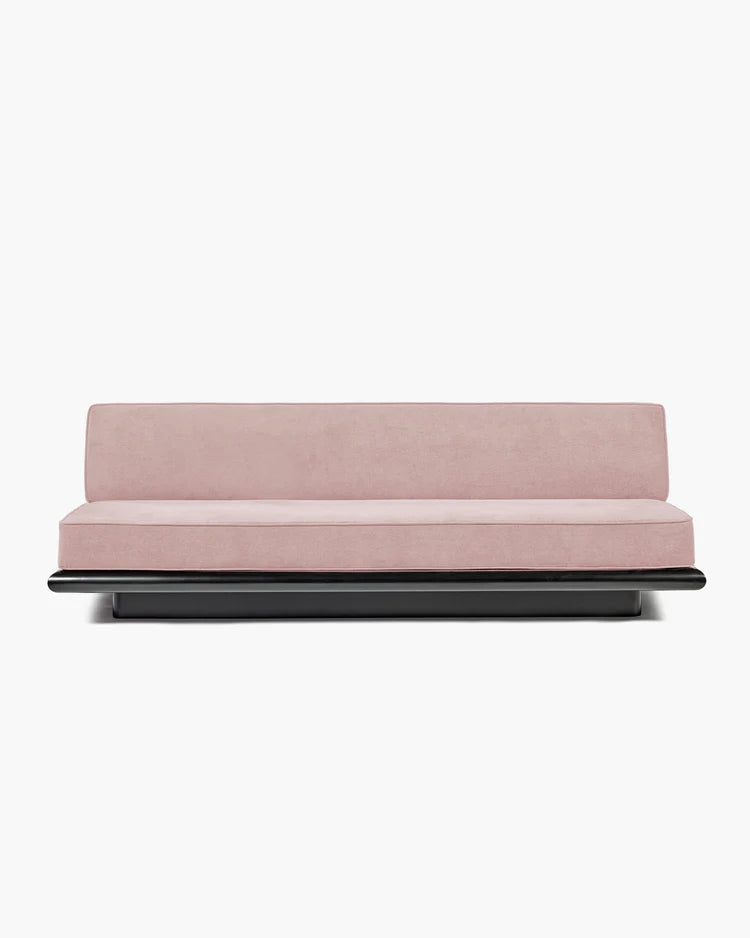 Canapé velours rose + cadre chêne noir Ono 3