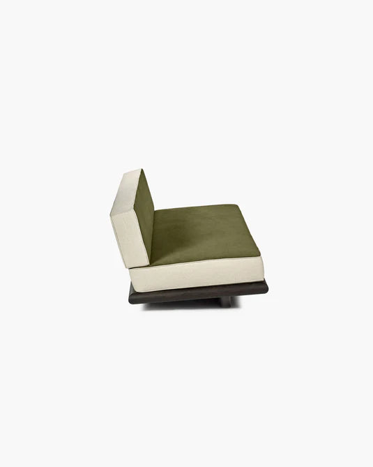 Canapé velours fougère crème + cadre chêne brun Ono 3
