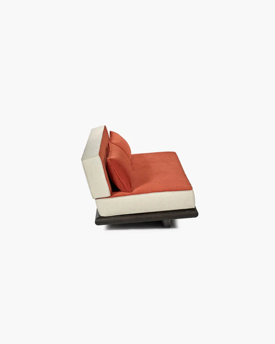 Canapé velours orange + lin calicot + cadre marron Ono 3