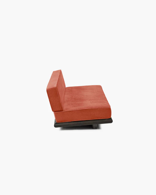 Canapé velours orange + cadre chêne brun Ono 3