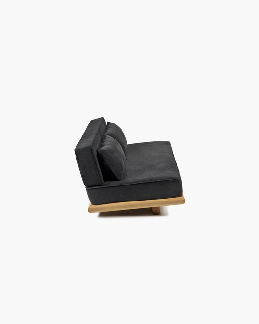 Canapé noir licot + cadre chêne naturel Ono 3