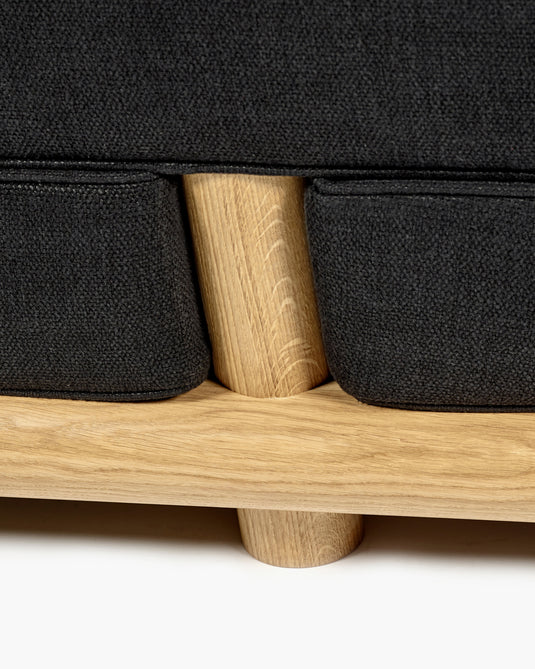 Canapé noir licot + cadre chêne naturel Ono 3