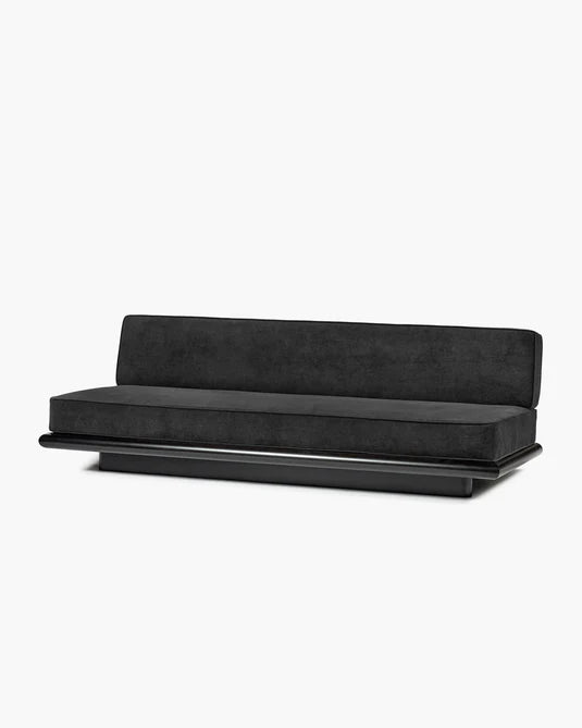 Canapé noir licot + cadre tulipier teinté foncé Ono 3