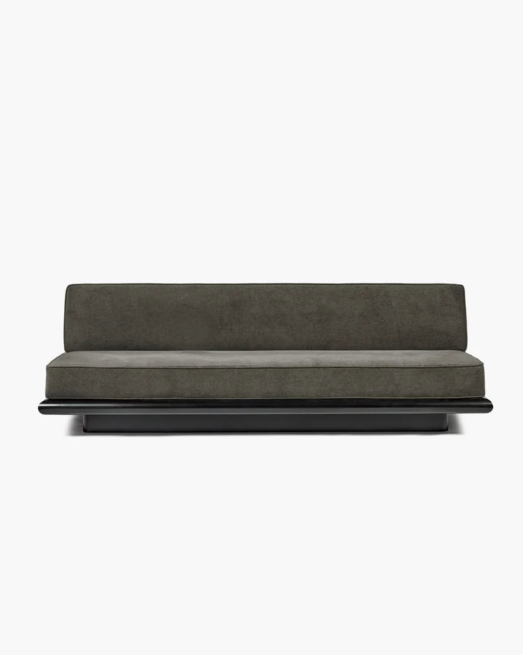 Taupe velvet sofa + dark stained tulip frame Ono 3
