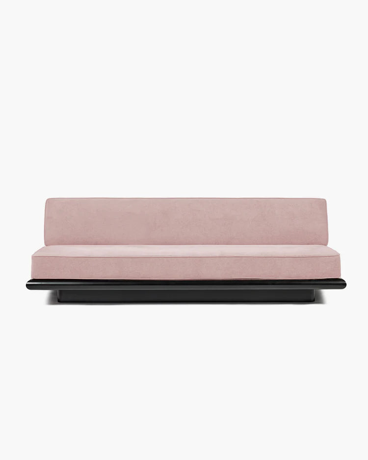 Pink velvet sofa + dark stained tulip frame Ono 3