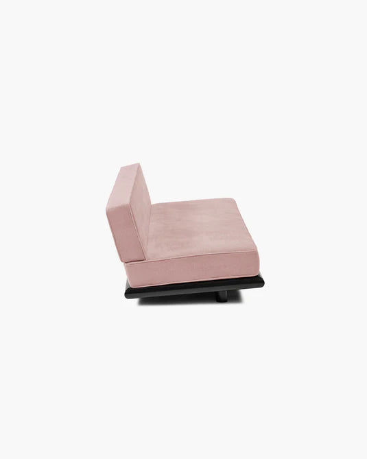 Roze fluwelen bank + donker gebeitst tulpframe Ono 3