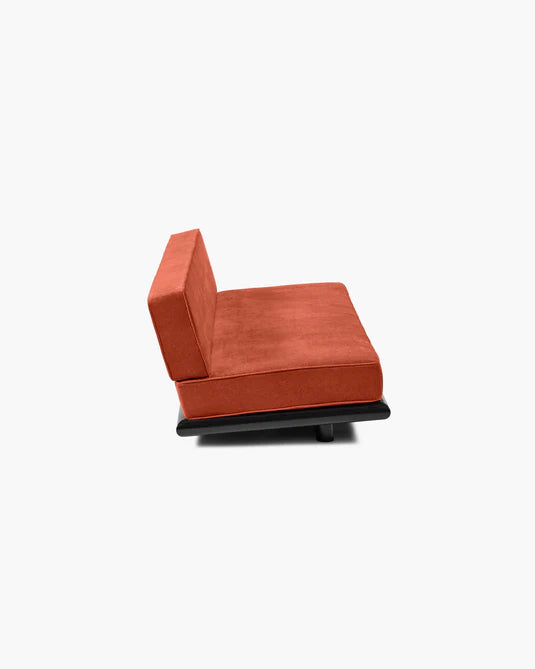 Canapé velours orange + cadre tulipier teinté foncé Ono 3