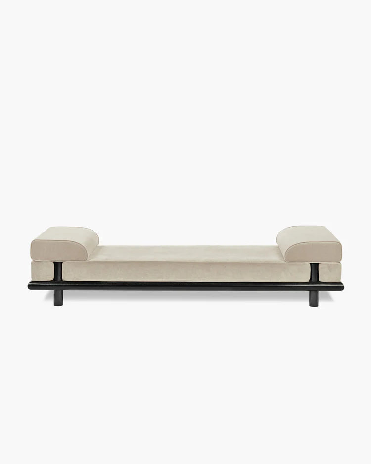 Lit de jour velours gris + cadre chêne teinté noir Beth