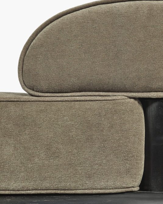 Beth taupe fluwelen slaapbank + zwart gebeitst eiken frame