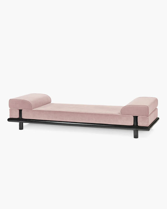 Beth pink velvet daybed + black stained oak frame