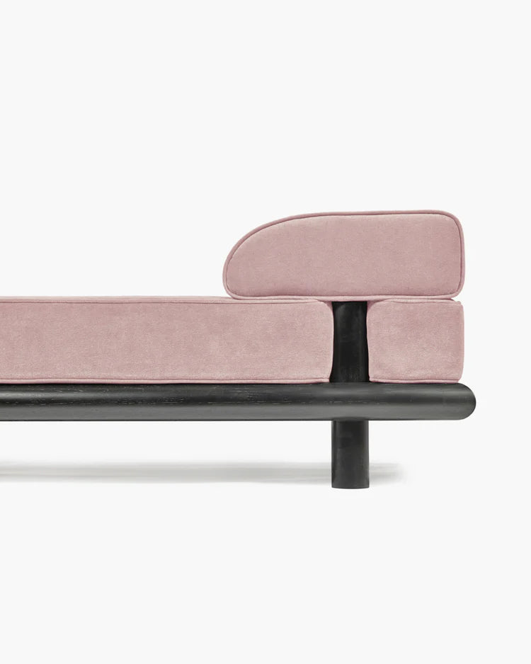 Beth pink velvet daybed + black stained oak frame