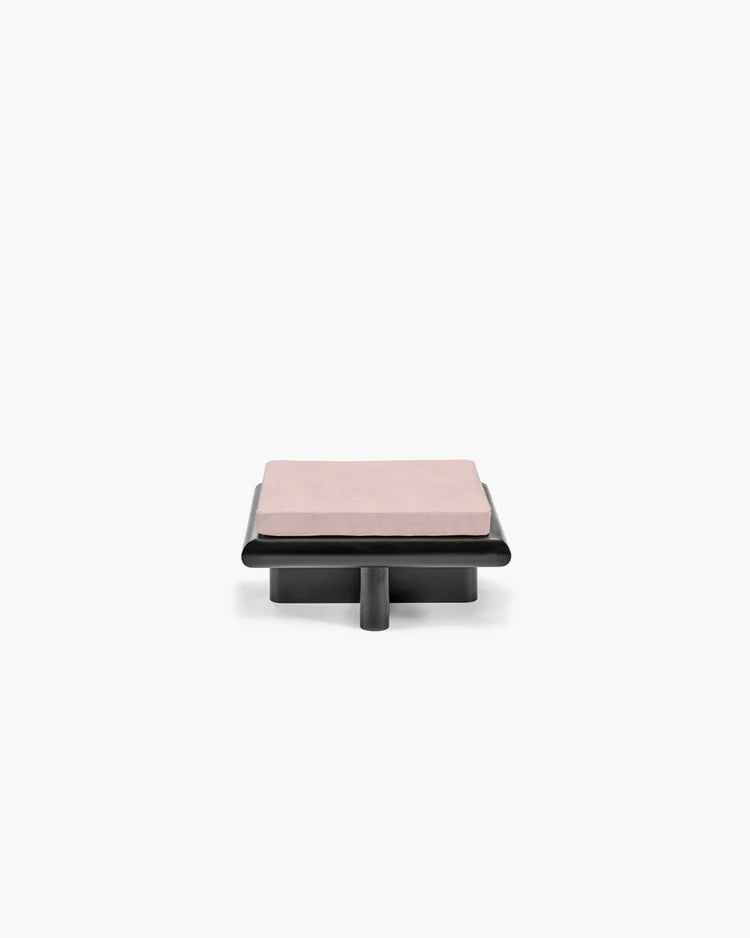 Taka pink velvet S bench + dark stained tulip frame