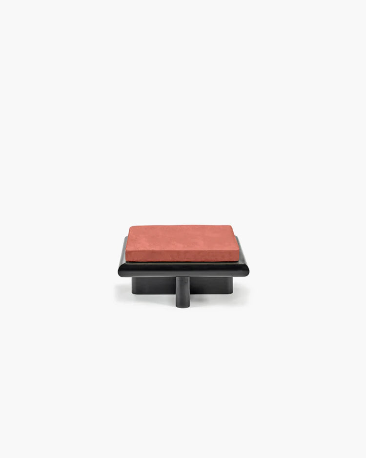Banc S velours orange + cadre tulipier teinté foncé Taka