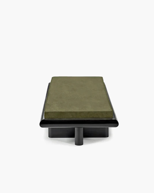 Banc L velours fougère + châssis tulipier teinté foncé Taka