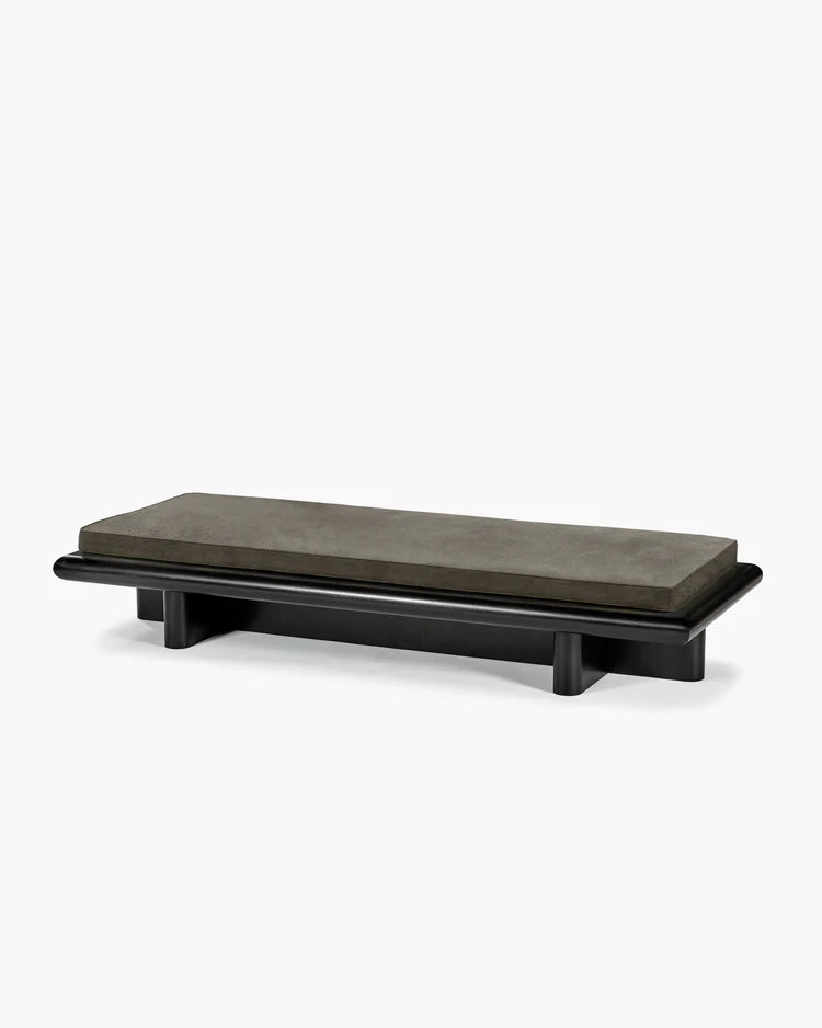 Banc L velours taupe + cadre tulipier teinté foncé Taka