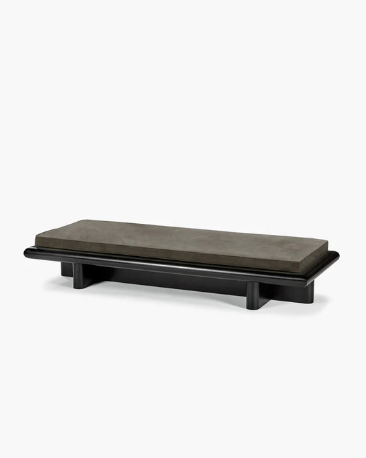 Taka Taupe Velvet L Bench + Dark Stained Tulip Frame