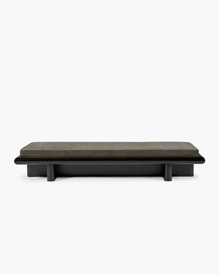Banc L velours taupe + cadre tulipier teinté foncé Taka