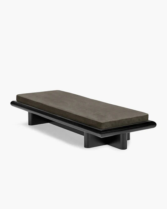 Banc L velours taupe + cadre tulipier teinté foncé Taka