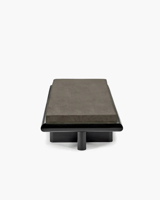 Banc L velours taupe + cadre tulipier teinté foncé Taka