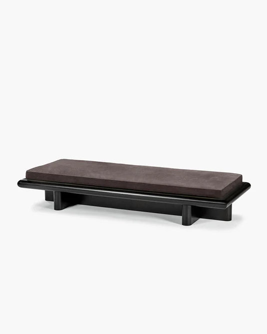 Banc L velours ombre + cadre tulipier teinté foncé Taka