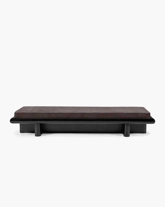 Banc L velours ombre + cadre tulipier teinté foncé Taka