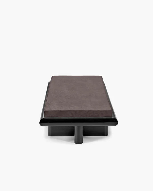 Banc L velours ombre + cadre tulipier teinté foncé Taka