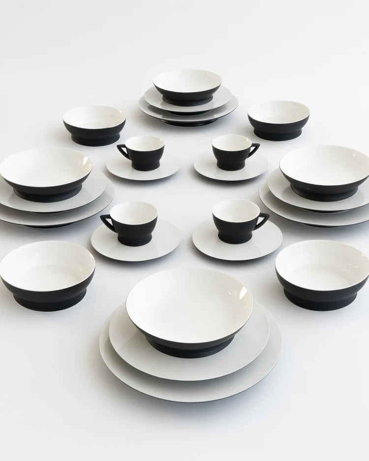 Ensemble complet 24 pièces Noir/Blanc cassé Ra