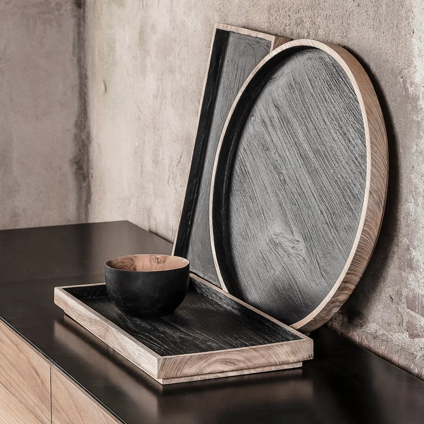 Dark rectangular tray