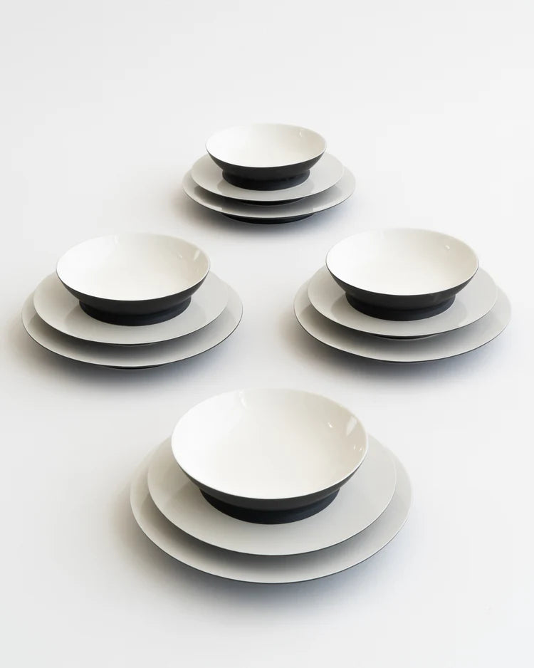 Ensemble pour le dîner 12 pièces Noir/Blanc cassé Ra