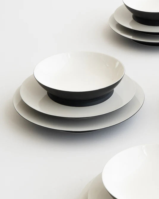 Ensemble pour le dîner 12 pièces Noir/Blanc cassé Ra