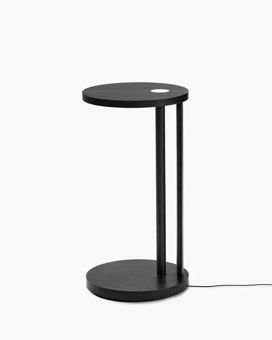 Aura L-shaped side table with LED lighting in black oak