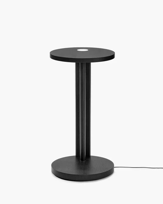 Aura L-shaped side table with LED lighting in black oak