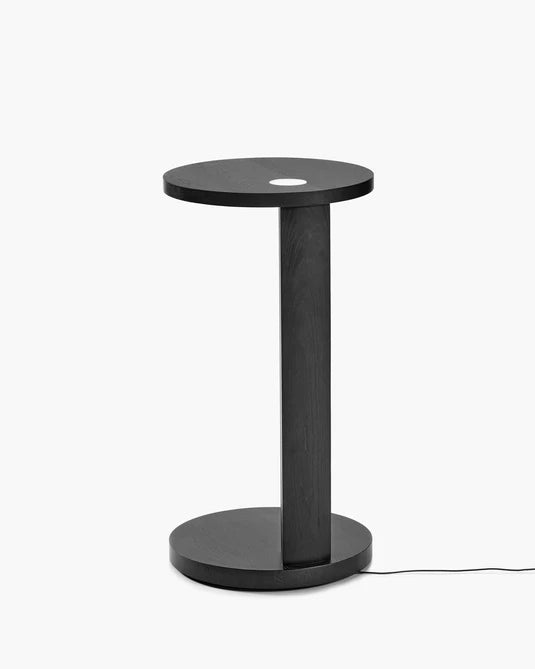 Aura L-shaped side table with LED lighting in black oak