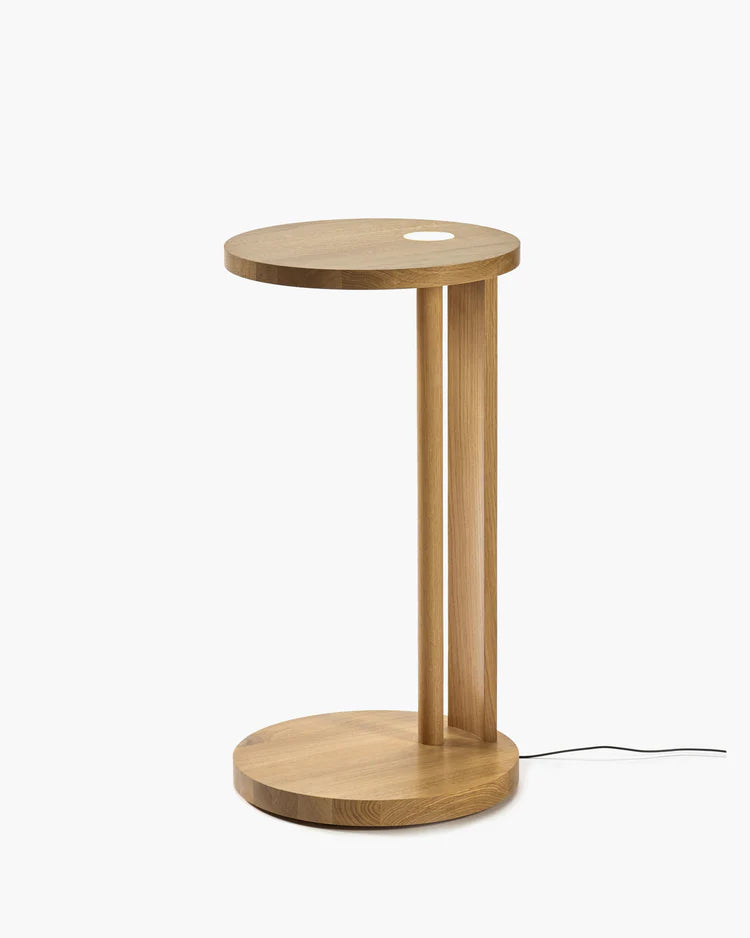 Aura L-shaped side table with LED lighting, light brown oak