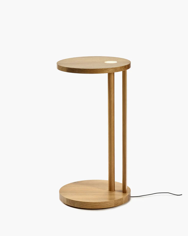 Aura L-shaped side table with LED lighting, light brown oak