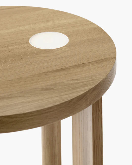 Aura L-shaped side table with LED lighting, light brown oak