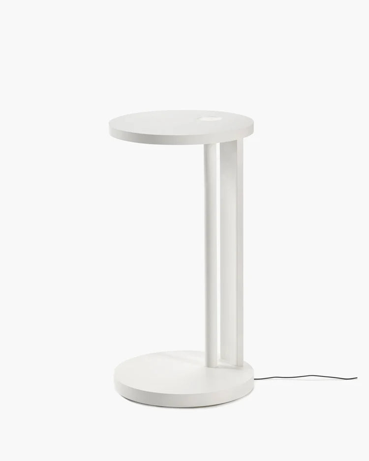 Aura L-shaped side table with LED lighting, white beech